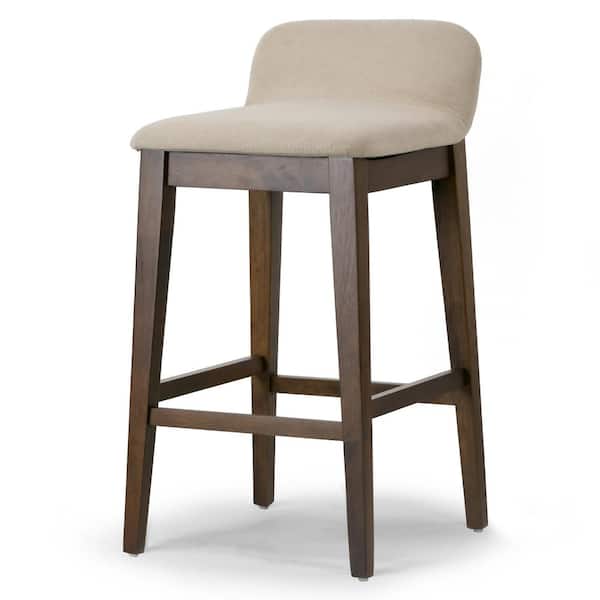 Atia Dark Brown Rubberwood Bar Heigh Barstool with Low Back Fabric Seat (Set of 2)