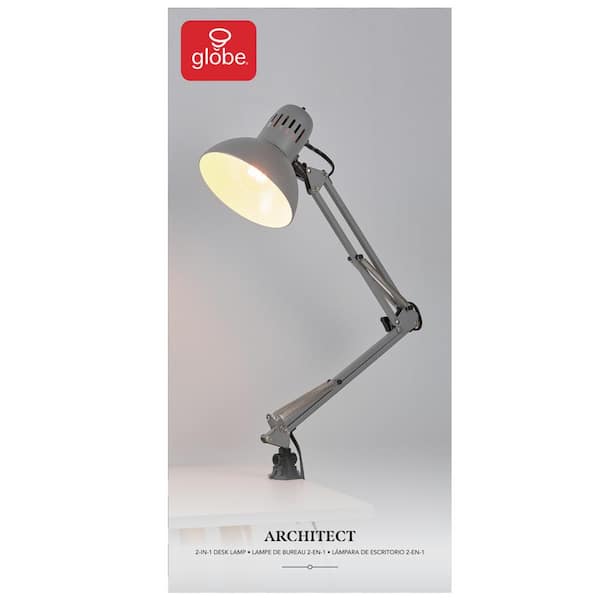 Architect 28 in. Matte Gray Balanced Arm Desk Lamp with Interchangeable Base and Clamp Arm Design