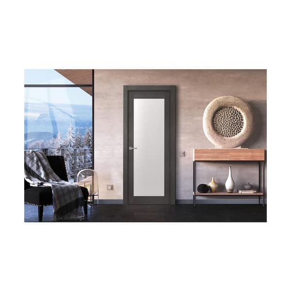 Avanti207 27,75 in.x79,375 in.No Bore Full Lite Frosted Glass Black Apricot FinishedWood Composite Interior Door Slab