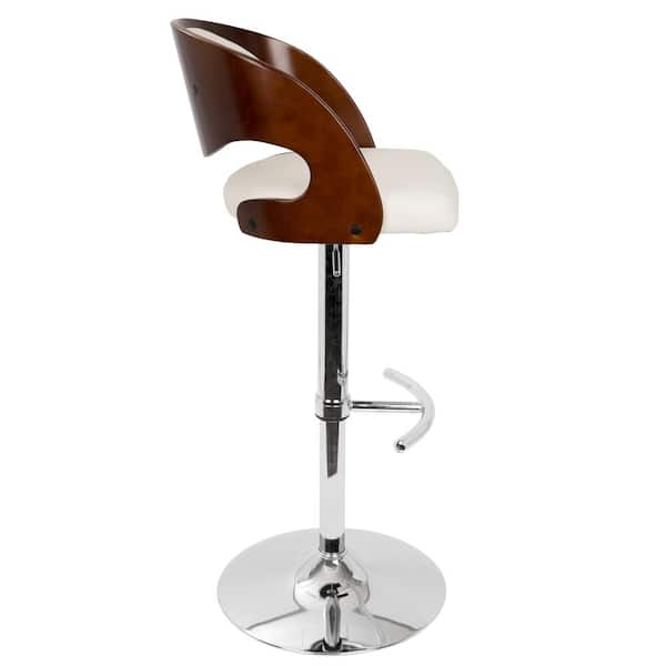 Pino Adjustable Height Cherry and White Faux Leather Bar Stool