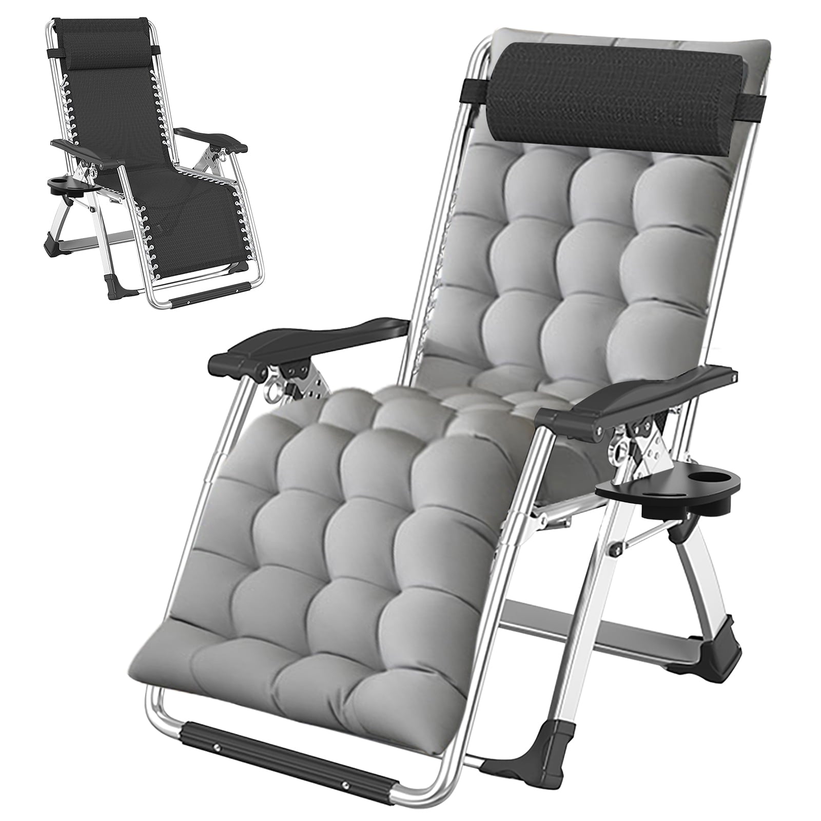 Lilypelle Zero Gravity Chair with Double Sided Pearl Mat Folding Lounge Recliner Chairs with Cushion,Cup Holder,Pillow