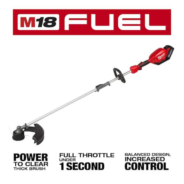 M18 FUEL 18V Lithium-Ion Brushless Cordless String Trimmer 8Ah Kit with Rubber Broom, Bristle Brush Pole Saw Attachments