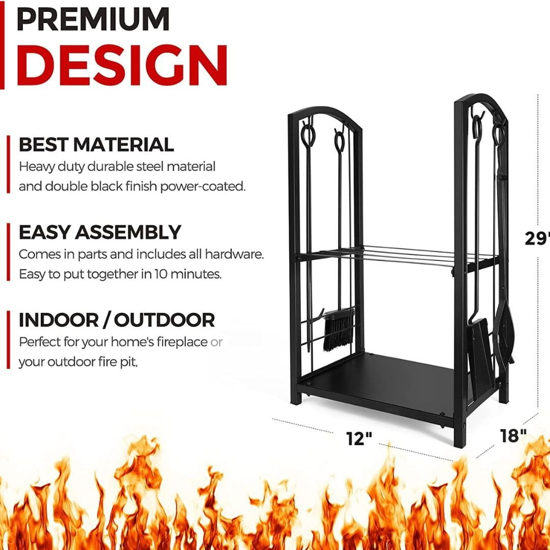 Lifespace Log Holder Set with 4 x Fireplace Tools