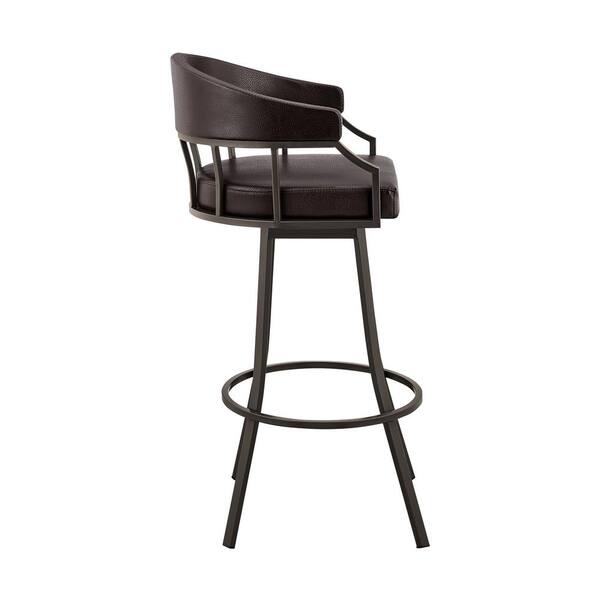 Palmdale 36 in. Brown Low Back Java Brown Metal 26 in. Swivel Bar Stool with Faux Leather Seat