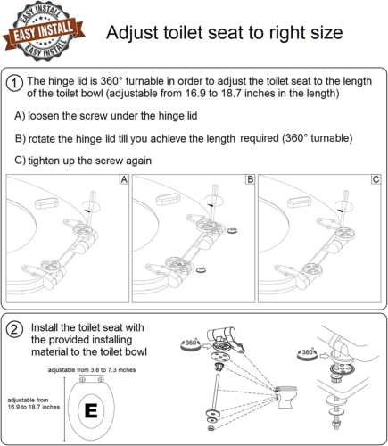 ELONGATED, Silent Slow Close, Molded Wood Adjusting Toilet Seat, Marble Black