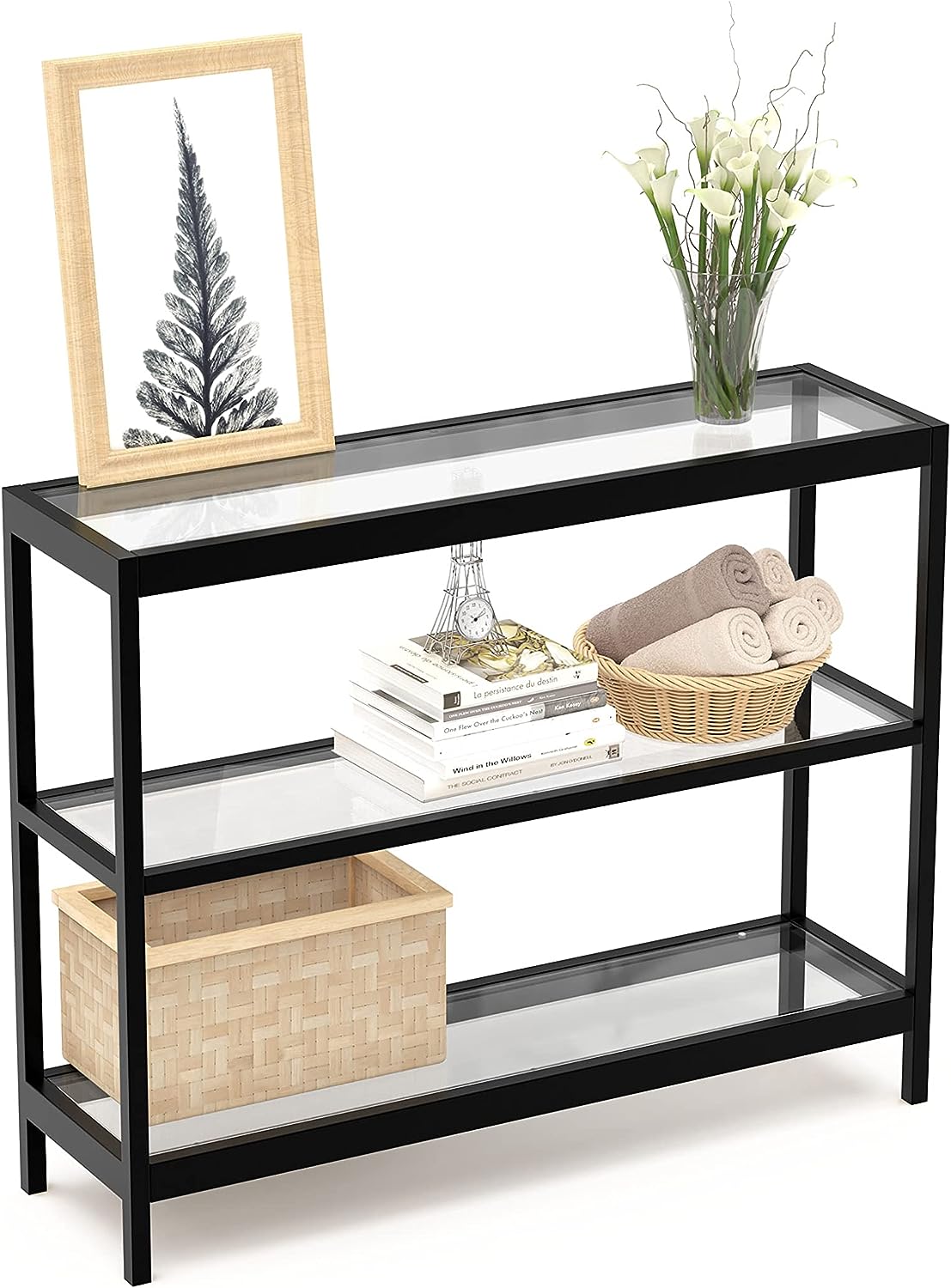 Evajoy Console Table, 35" Entryway Table with 3 Tiers, Open Sofa Table with Temp