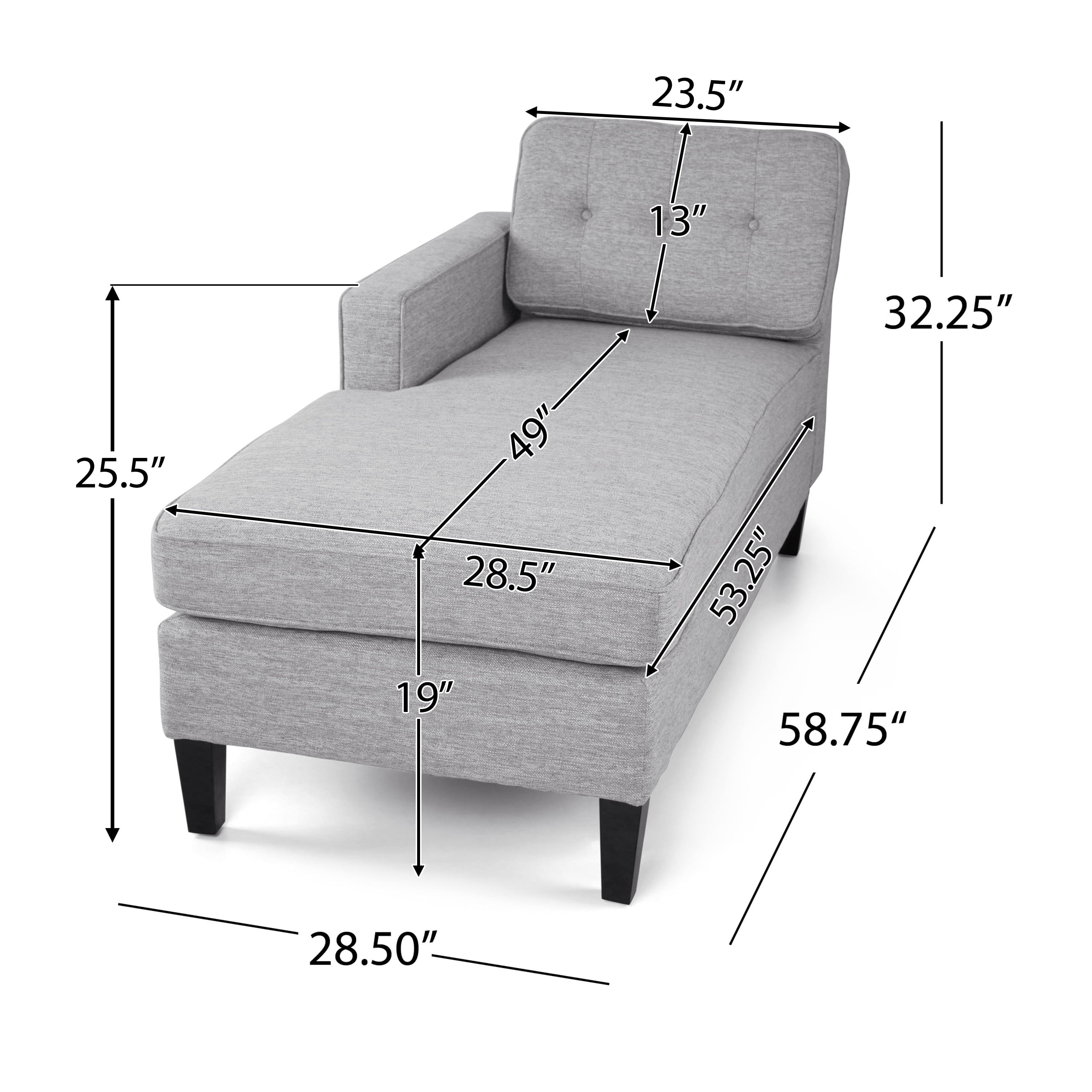 GDF Studio Tempe Fabric Left Arm Chaise Lounge, Light Gray, Dark Brown