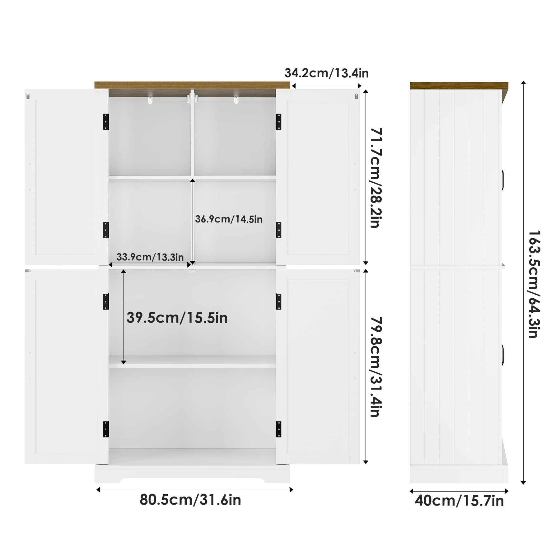 Homfa  Kitchen Pantry with 4 Doors, 64.37'' H Farmhouse Freestanding Storage Cabinet for Dining Room Living Room, White
