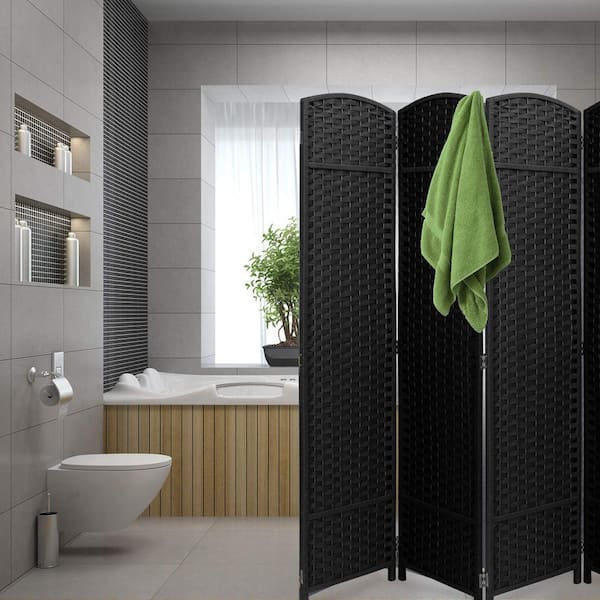 8-Panel 6 ft. Tall Double Hinged Foldable Panel Room Divider (Black Wood)