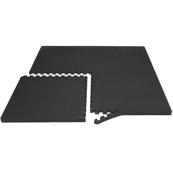 Extra Thick Exercise Puzzle Mat Black 24 in. x 24 in. x 1 in. EVA Foam Interlocking Anti-Fatigue (6-pack) (24 sq. ft.)