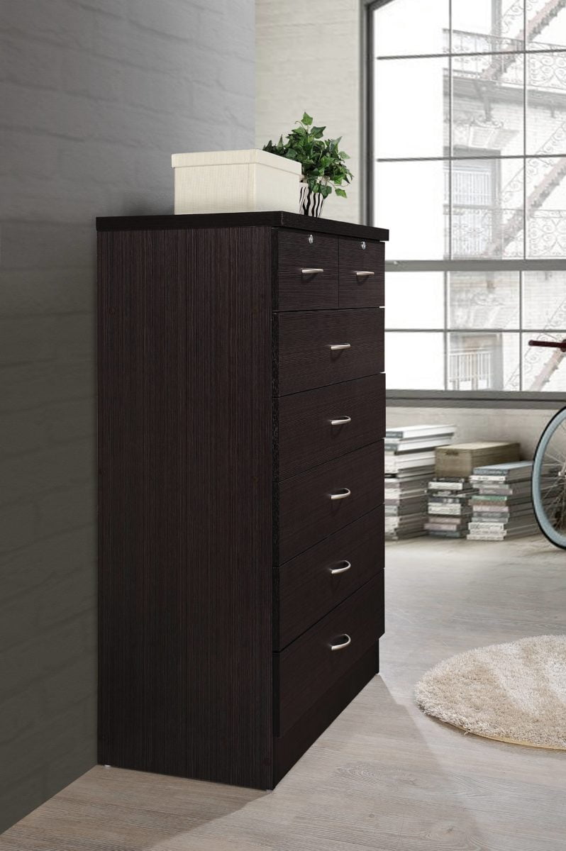 Hodedah 7 Drawer Dresser with Two Locks, Chocolate
