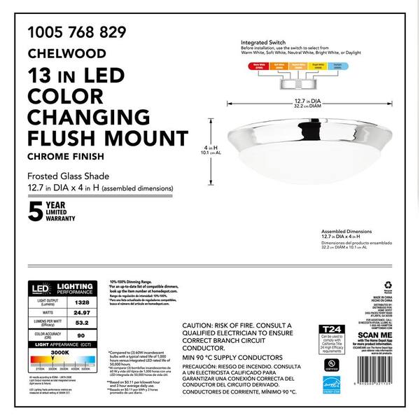 Chelwood 13 in. Chrome Selectable LED Flush Mount