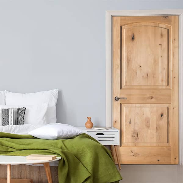 36 in. x 80 in. Rustic Knotty Alder 2-Panel Top Rail Arch Solid Right-Hand Wood Single Prehung Interior Door