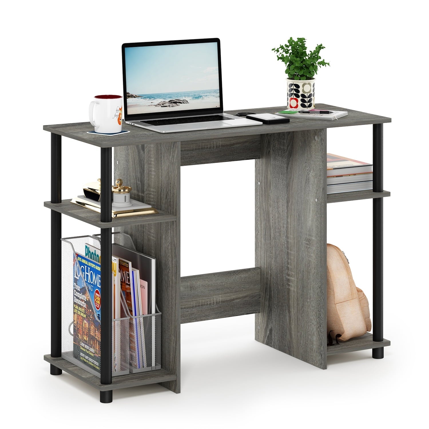 Furinno JAYA Compact Computer Study Desk, French Oak Grey/Black
