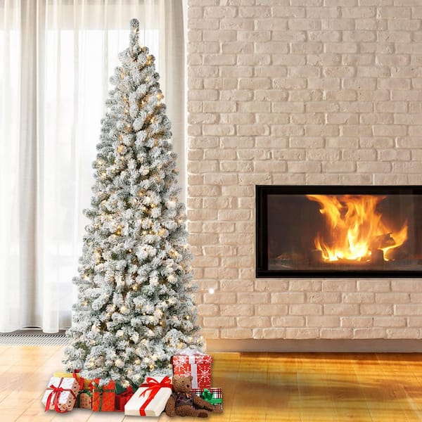 First Traditions 7.5 ft. Acacia Medium Flocked Artificial Christmas Tree with Clear Lights