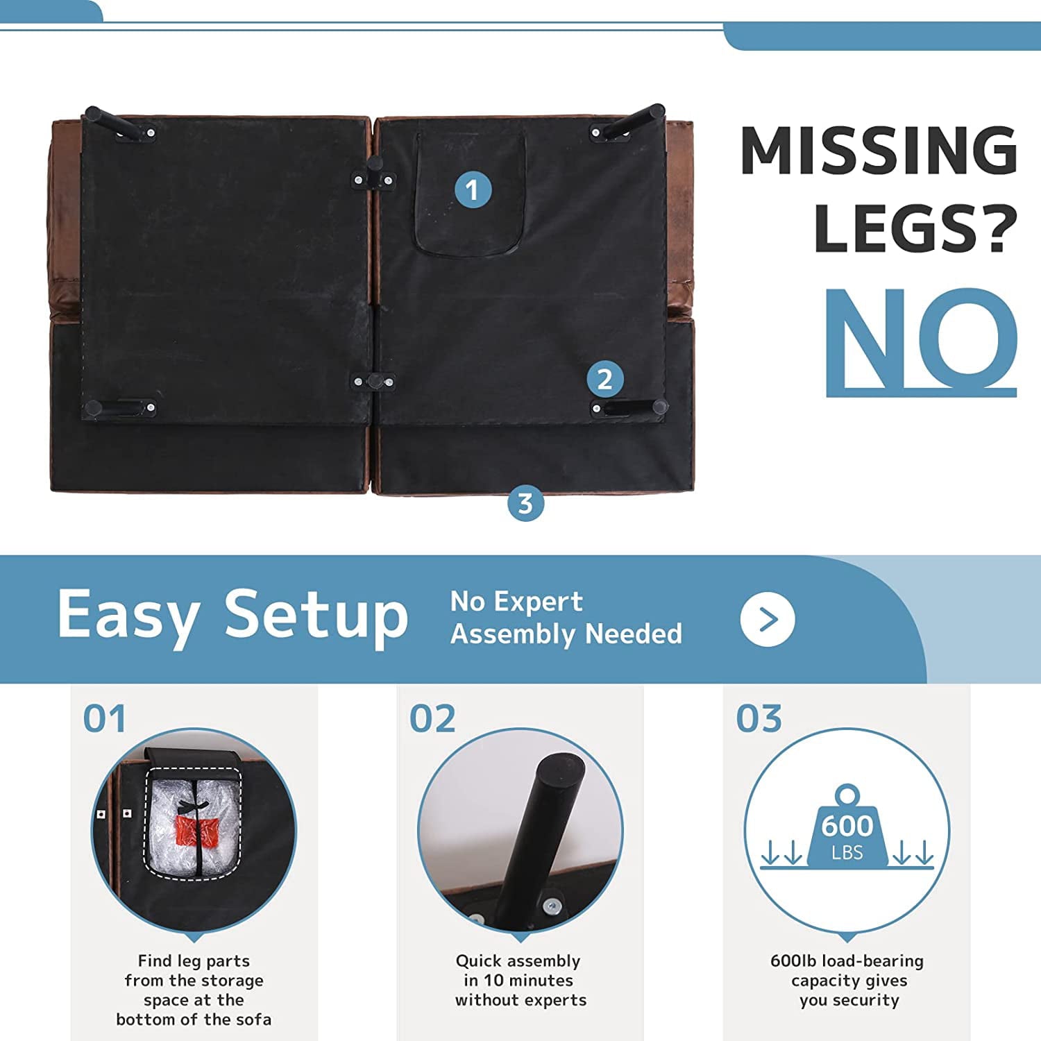 Convertible Futon Sofa Bed, Modern Sleeper Sofa, Brown