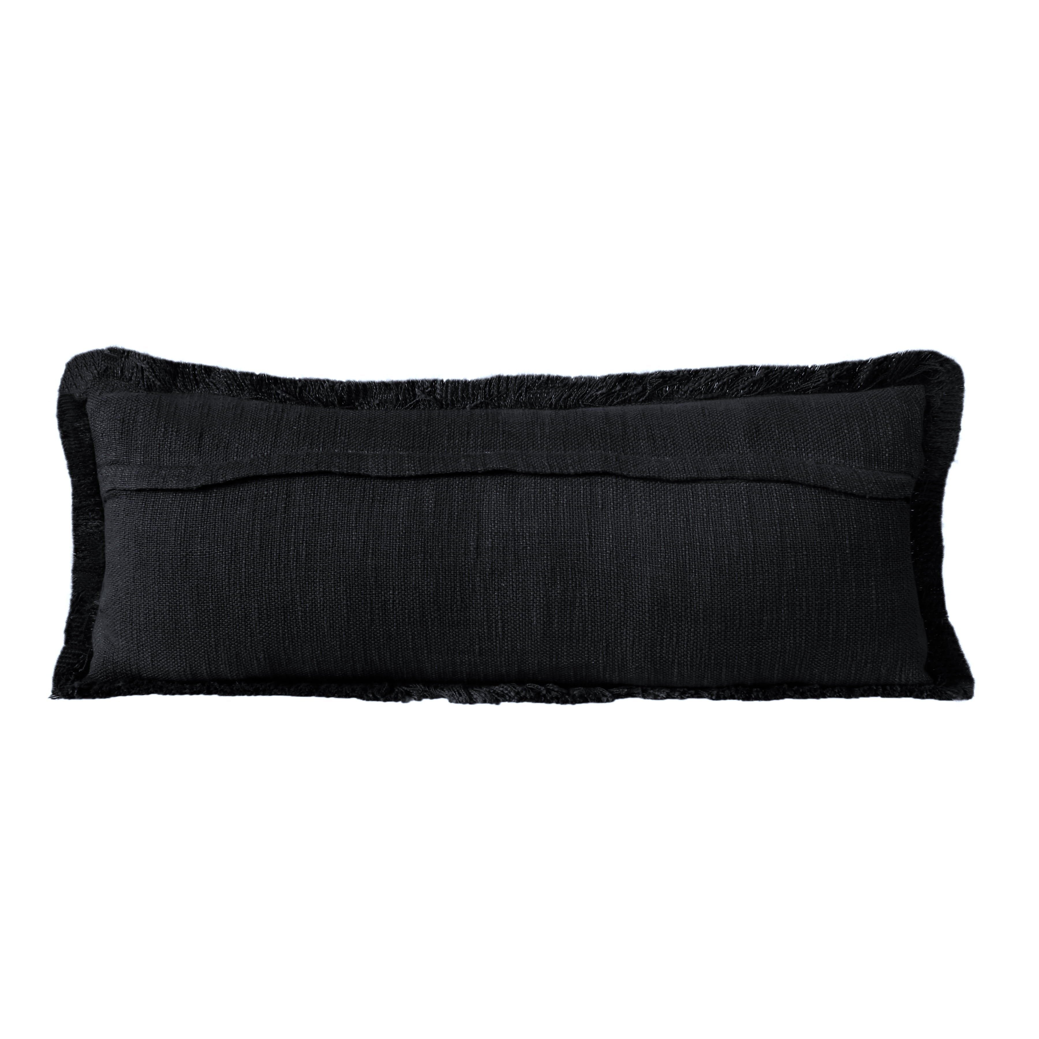 Ox Bay 36 in x 14 in Coastal, Modern and Transitional Black Fringed Edges Cotton Throw Pillow