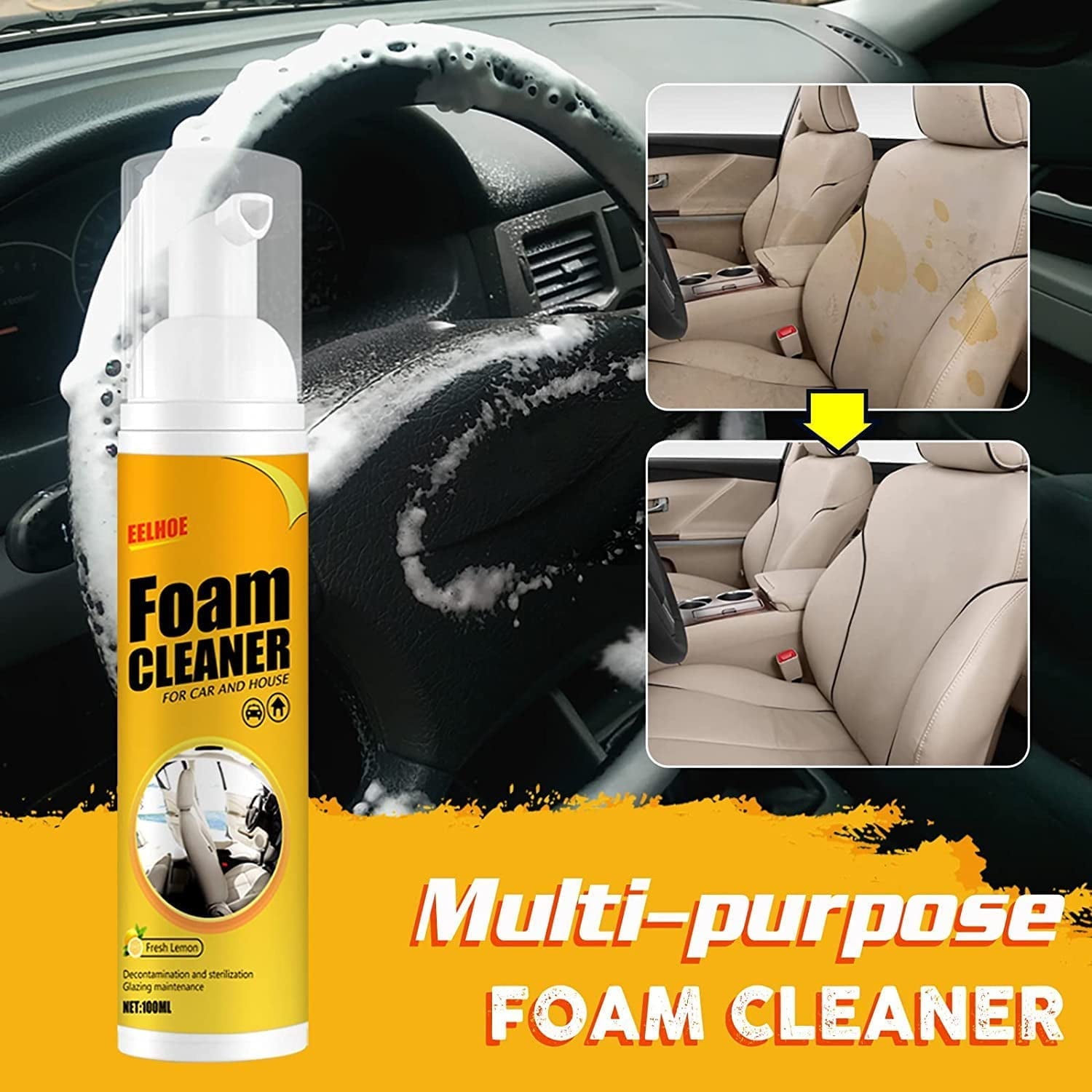 Car Magic Foam Cleaner, Foam Cleaner for Car, Foam Cleaner All Purpose, Neat Freakz Multi-Purpose Foam Cleaner, Powerful Stain Removal Kit (100ml, 3pcs)