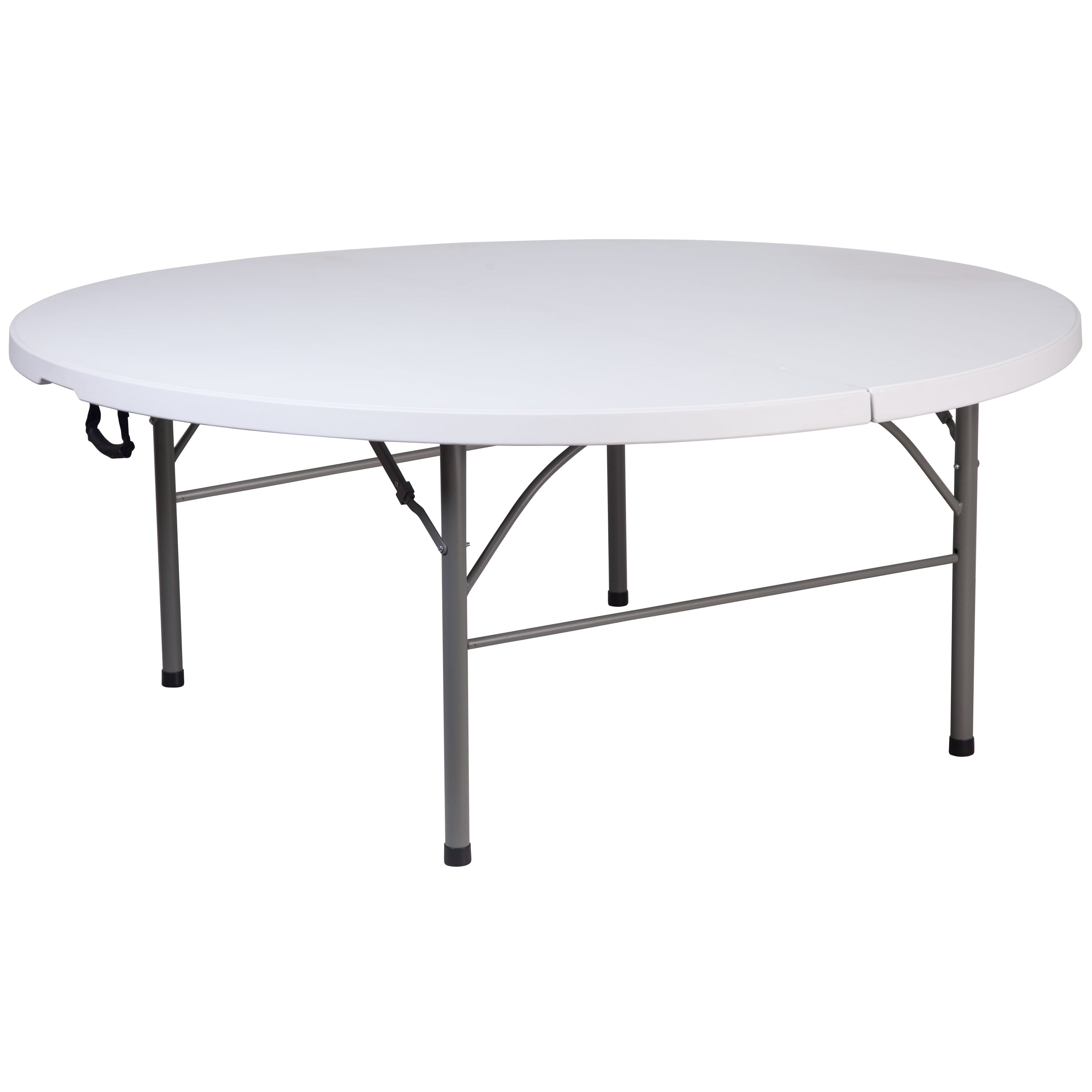 BizChair 5.89-Foot Round Bi-Fold Granite White Plastic Banquet and Event Folding Table with Carrying Handle