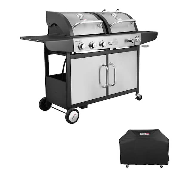 3-Burner Propane Gas and Charcoal Combo Grill in Black with Grill Cover