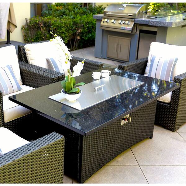 Maxwell 58 in. x 36 in. x 24 in. Rectangle Stainless Steel Propane Fire Pit Table with Cover