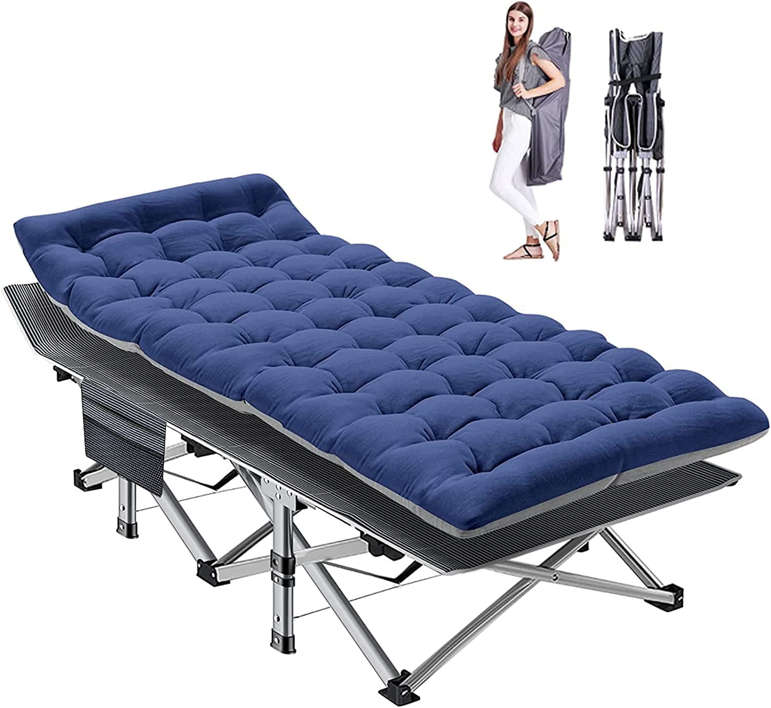 Slsy Folding Camping Cots with 3.3 Inch 2 Sided Mattress, 75