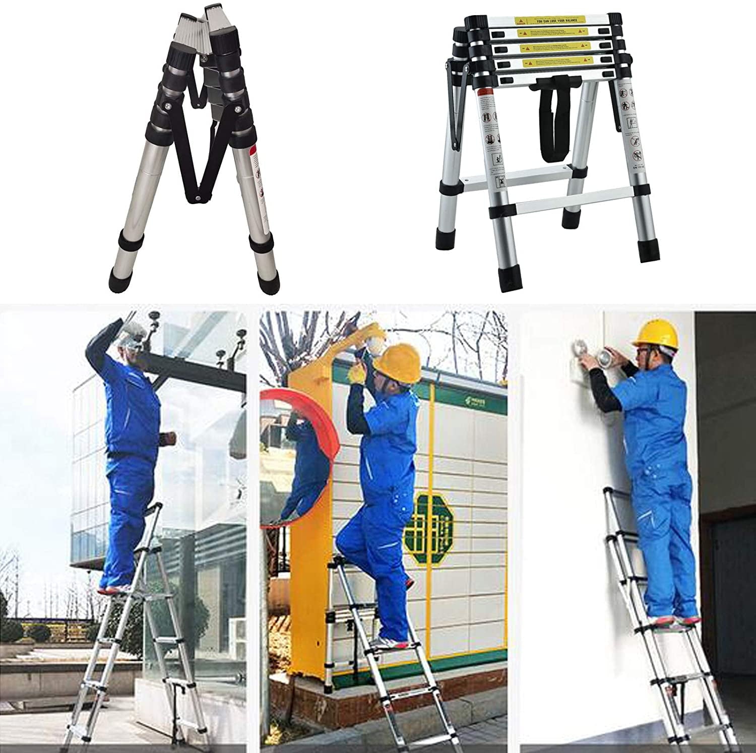 Thicken Aluminum Extension Step Ladder Folding Telescopic Ladder Telescoping Ladders 1.7M - 2M, Extra Wide Steps and Anti-Slip feet Ladder (5+6 Step)