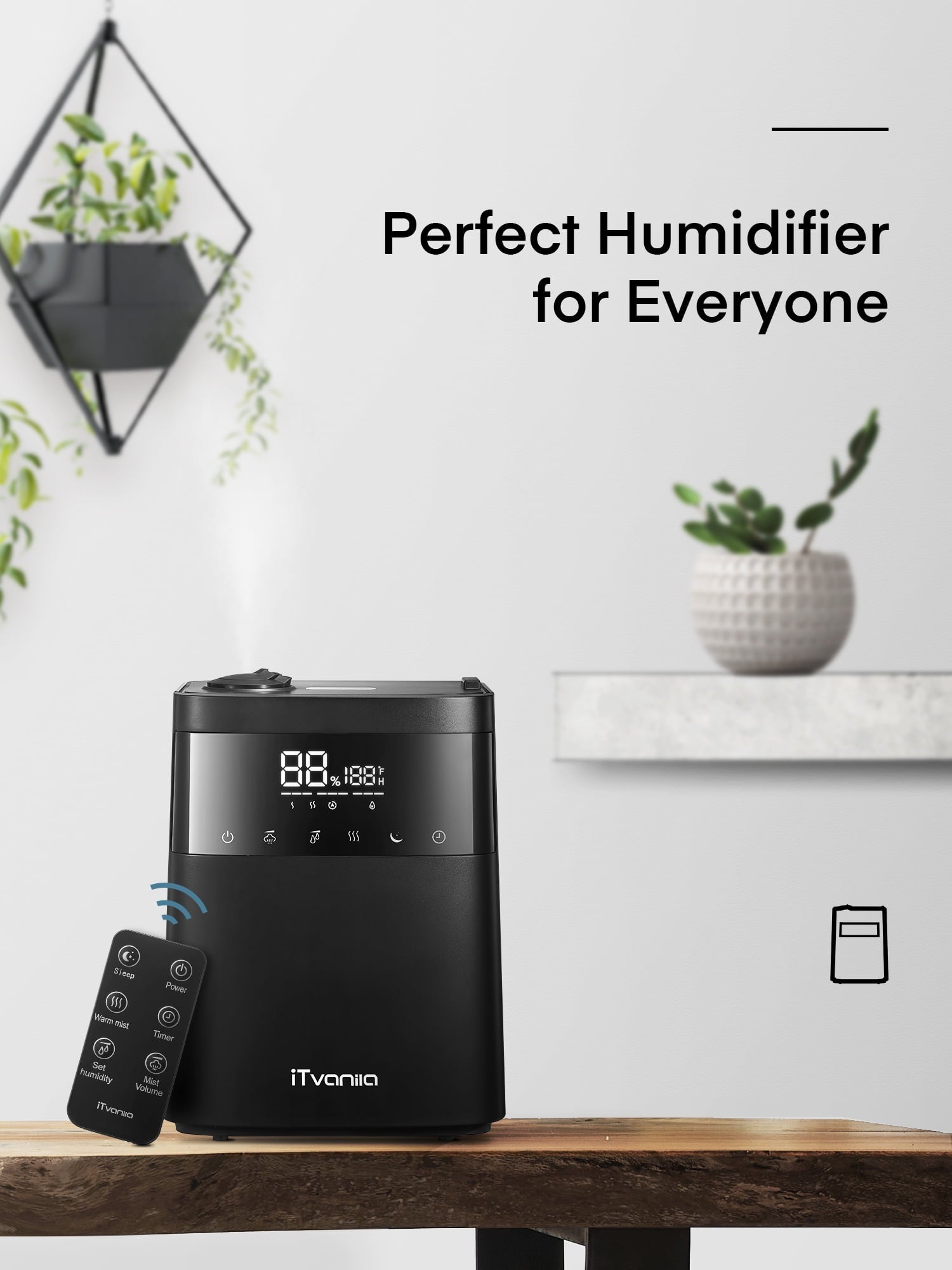 iTvanila Humidifiers, 5.5L Warm and Cool Mist Humidifier for Bedroom with Customized Humidity, Essential Tray, Sleep Mode, and 12H Timer, for Living Room, Office and Baby Room (Black)