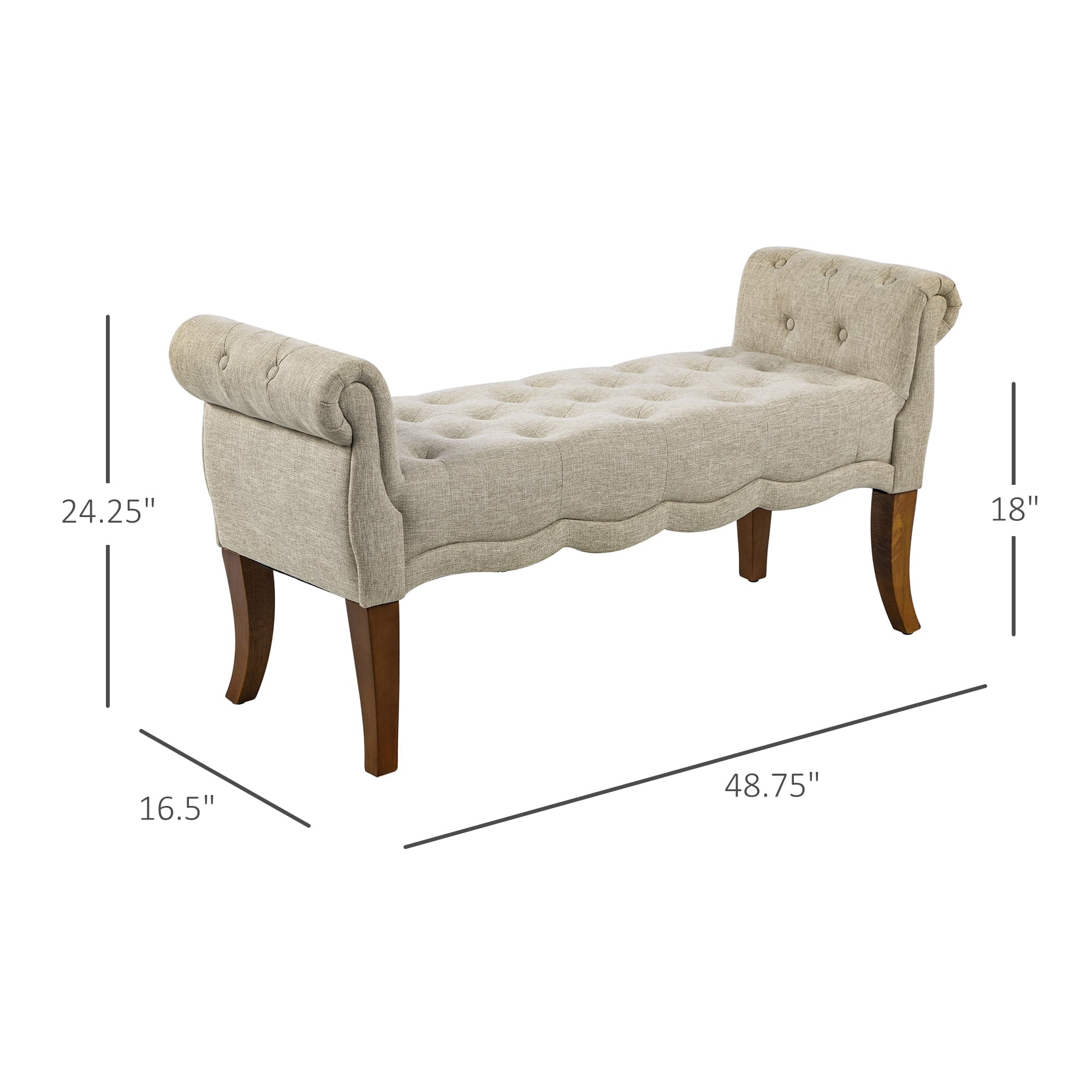 HOMCOM Traditional Style End of Bed Bench, Upholstered Entryway Bench with Button Tufted and Rounded Arm, Beige