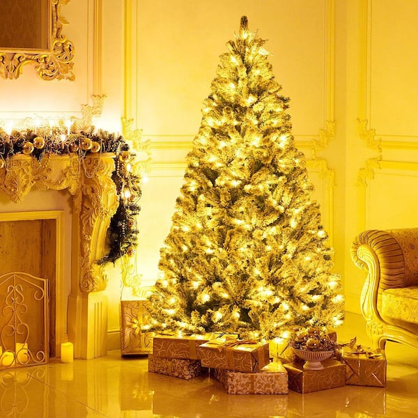 7 ft. Pre-Lit Artificial Christmas Tree Snow Flocked Full Xmas Tree
