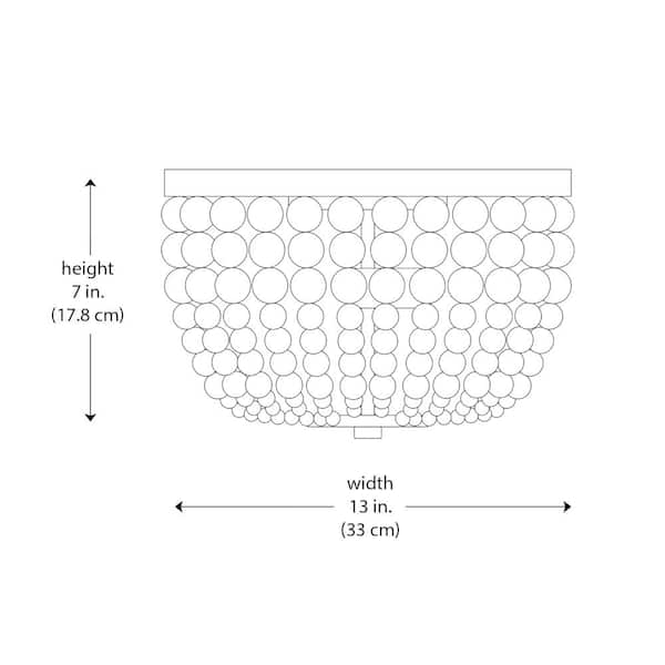 Cayman 13 in. 2-Light White and Faux Wood Beaded Flush Mount Ceiling Light Fixture with White Beaded Shade