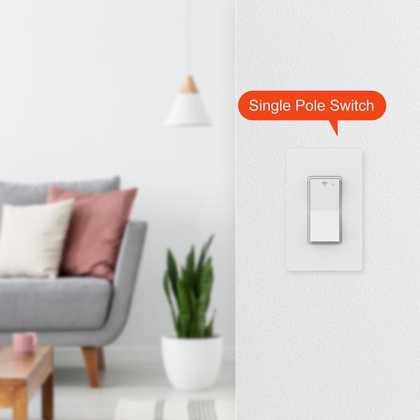 15 Amp Single-Pole White Smart Light Switch with Wi-Fi and Bluetooth Technology Powered by Hubspace (1-Pack)