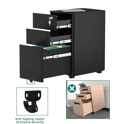 Mobile File Cabinet Rolling File Cabinet on Wheel Office Storage Shelf 3 Drawer