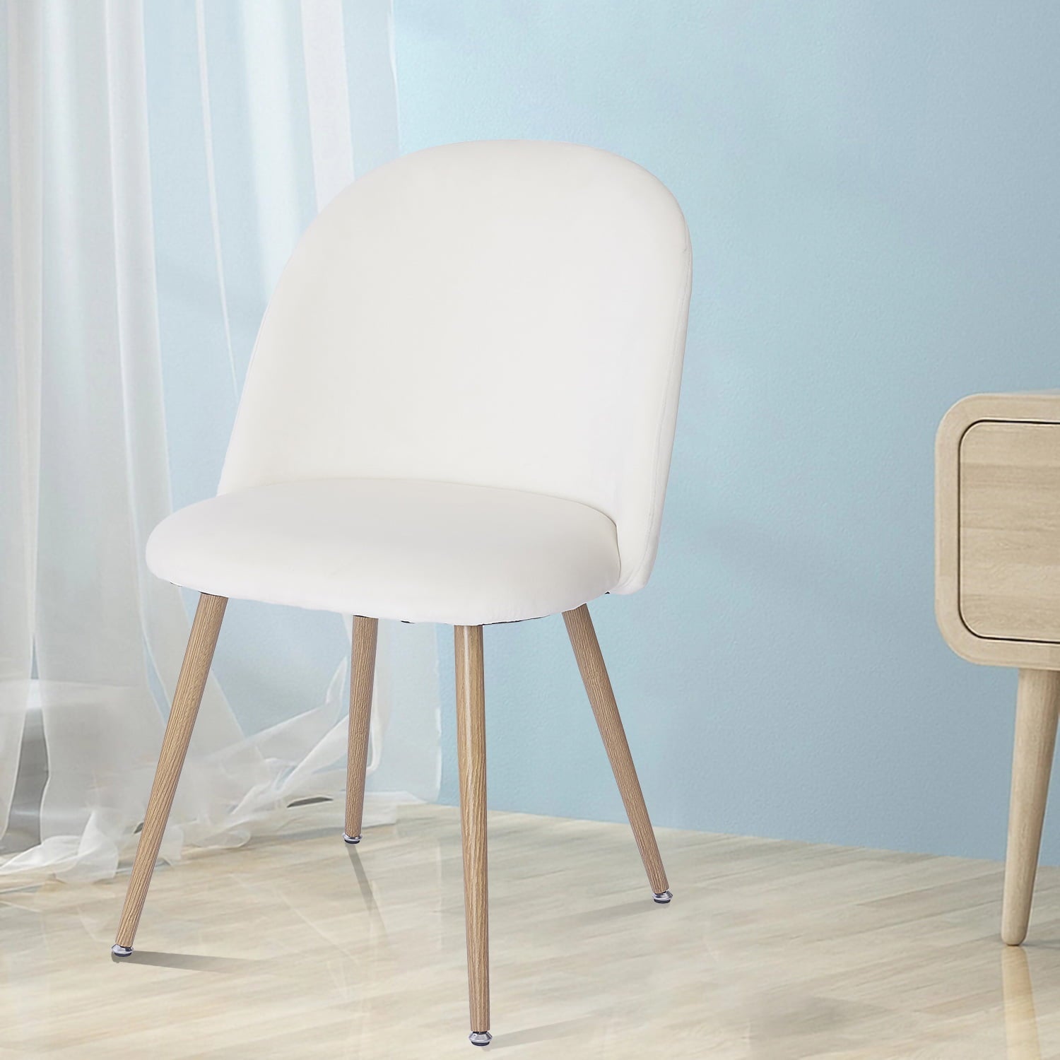 SUGIFT Modern Accent Chair, Velvet Dining Chairs, Cream White
