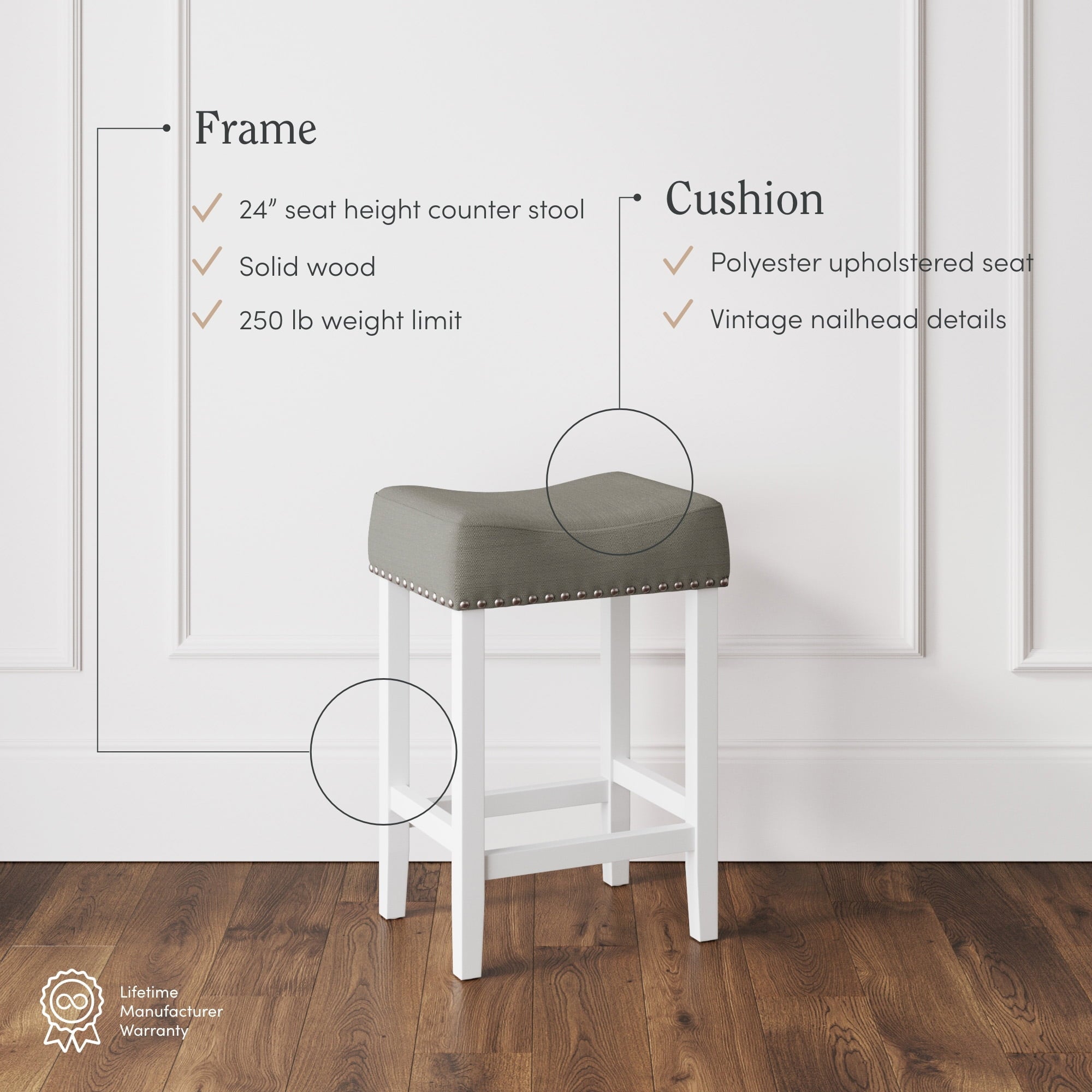 Nathan James Hylie Nailhead Wood Pub-Height Counter Bar Stool 24