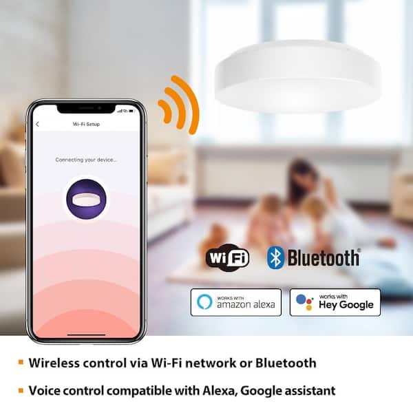 11 in. White Integrated LED Dimmable Flush Mount Puff with Adjustable CCT and RGB at 1400 Lumens Powered by Hubspace