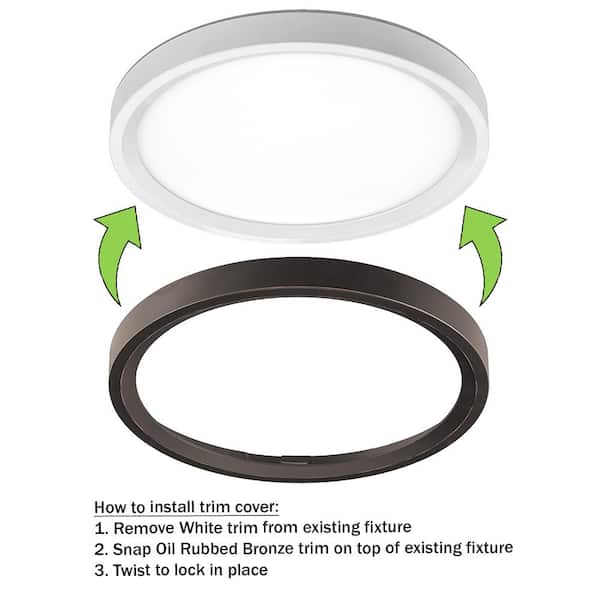 11 in. White, Oil Rubbed Bronze Trims 1000 Lumens LED Flush Mount Ceiling Light Fixture with Night Light Adjustable CCT