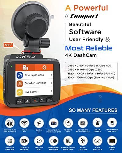 Rove R2- 4K Dash Cam Built in WiFi GPS Car Dashboard Camera Recorder with UHD