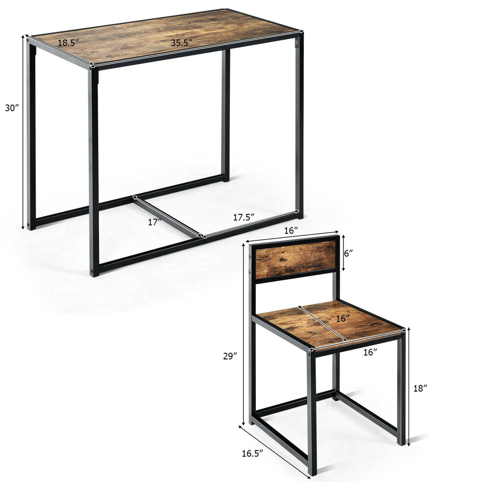 Gymax 3pcs Dining Set Compact Table and 2 Chair Home Kitchen Breakfast Antique