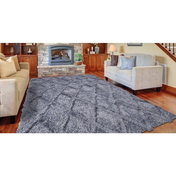 Valencia Blue Shag 6 ft. x 9 ft. Trellis Shag Area Rug