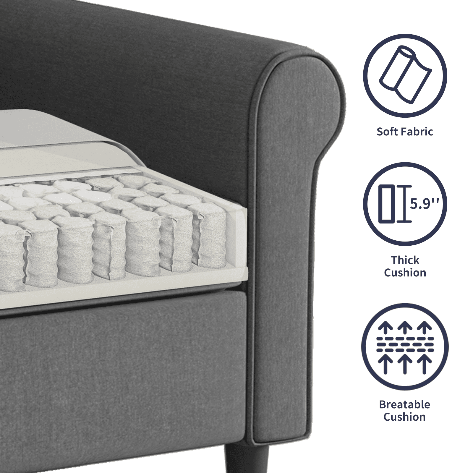 ZAFLY Modern Sleeper Sofa | Sectional Single Couch, DIY Combination for Living Room | Natural Fabric, Cotton and Linen | Wooden Frame, Durable and Sturdy- Dark Gray