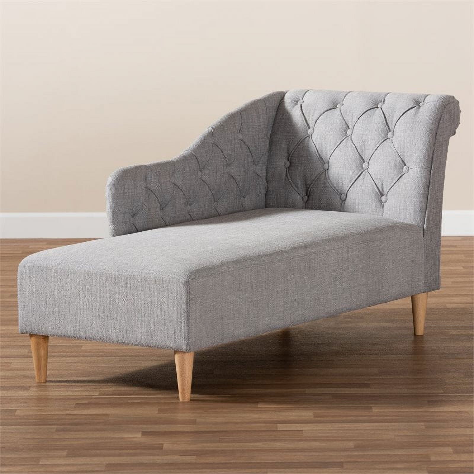 Bowery Hill Grey Upholstered Oak Finished Chaise Lounge
