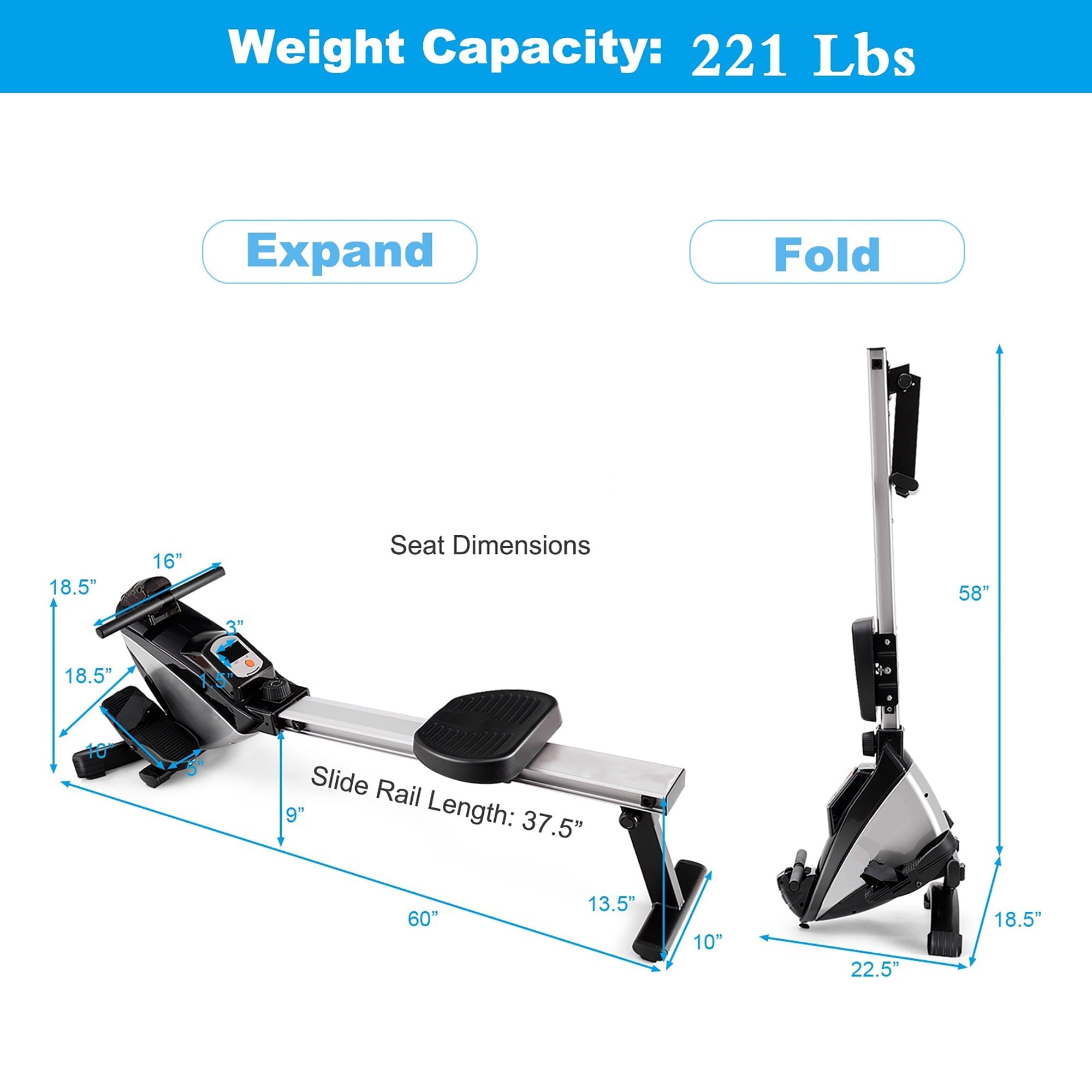 Costway Magnetic Rowing Machine, Folding Rower with LCD Display and Adjustable Resistance, Exercise Cardio Fitness Equipm