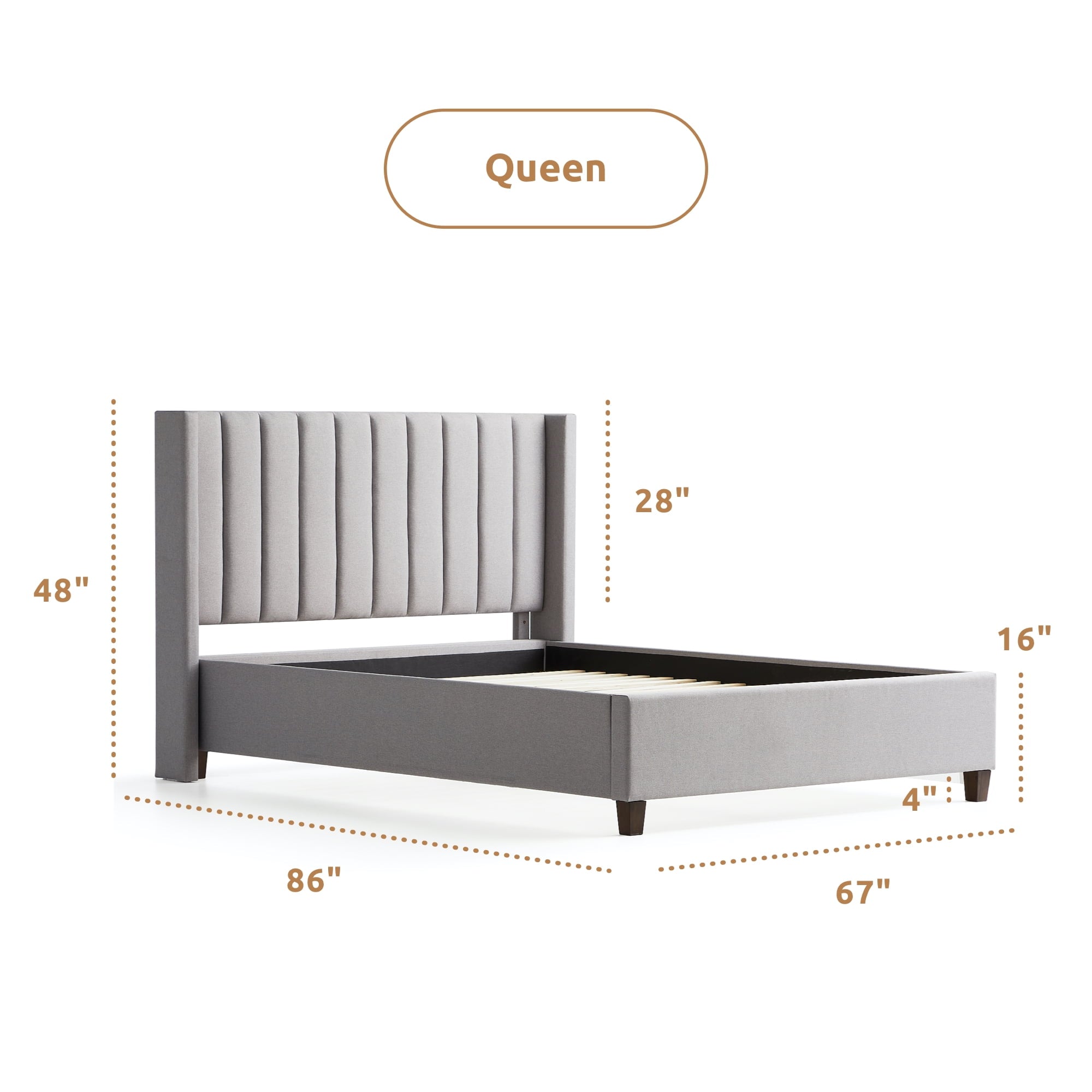 Rest Haven Odessa Tufted Upholstered Wingback Platform Bed, Queen, Gray