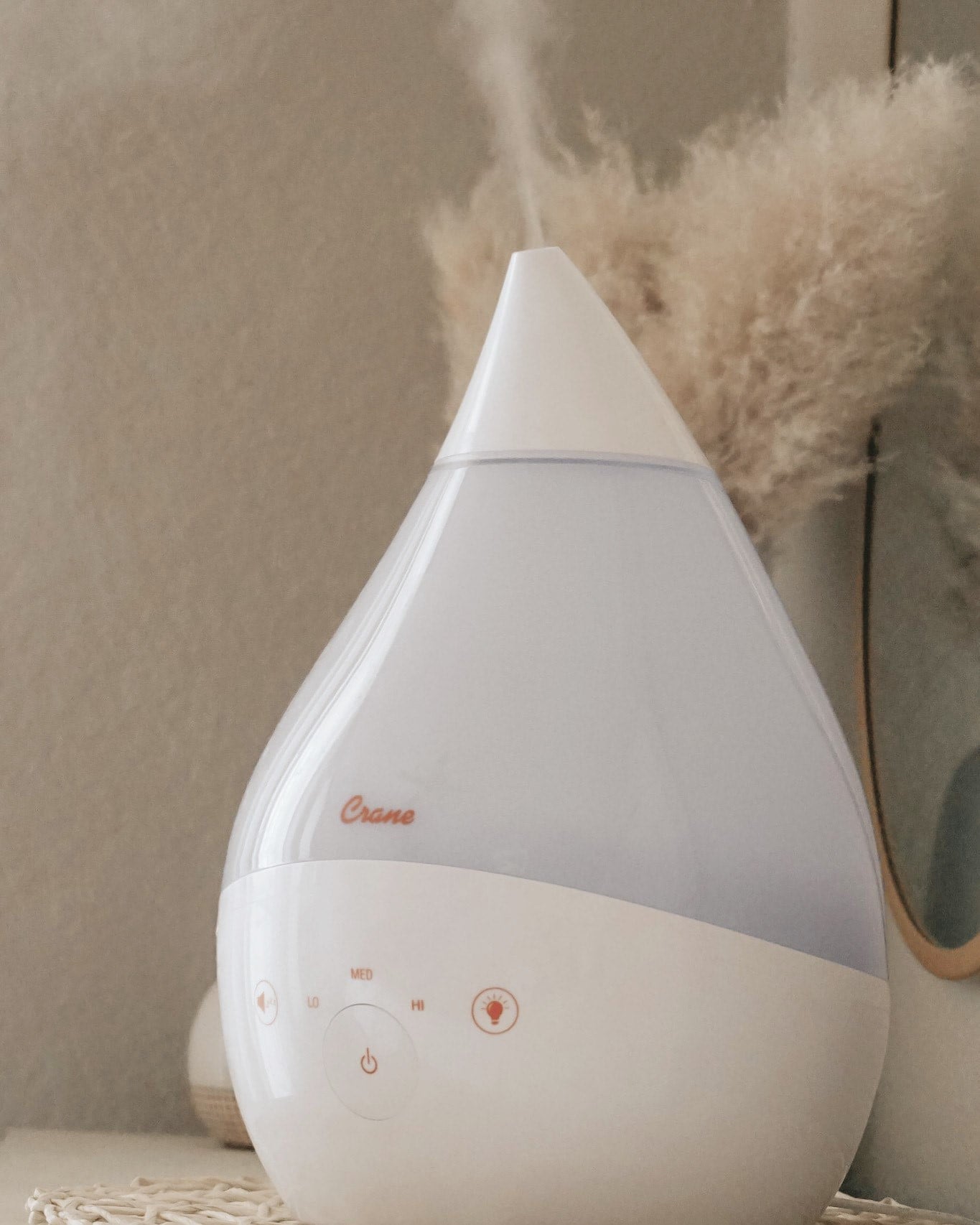 Crane Top Fill Drop 1 Gallon Ultrasonic Cool Mist Humidifier with Sound Machine and Optional Nightlight - White
