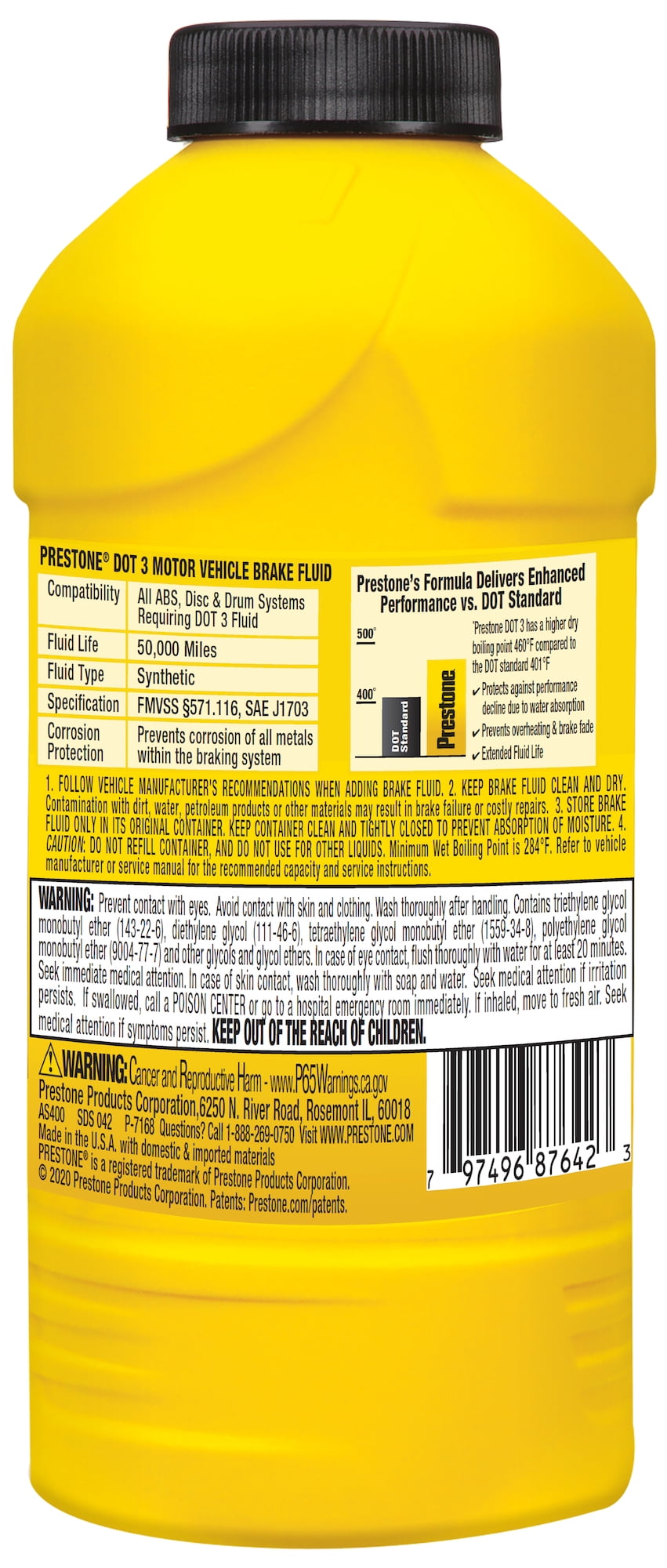 Prestone Synthetic Hi Temp DOT 3 Brake Fluid, 12OZ