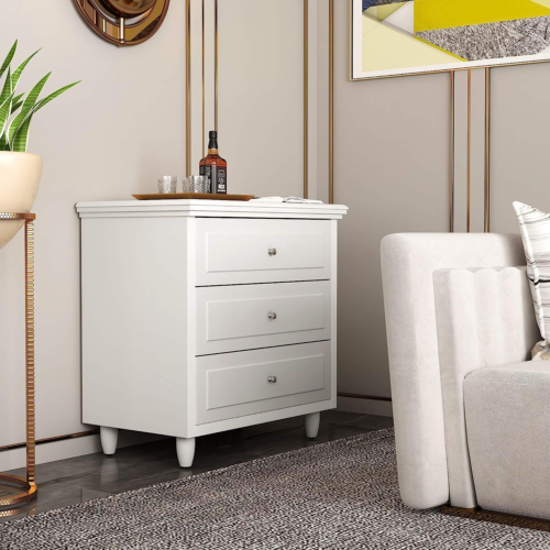 AWQM 3 Drawers Nightstand, with Wood Legs,Modern White Dresser