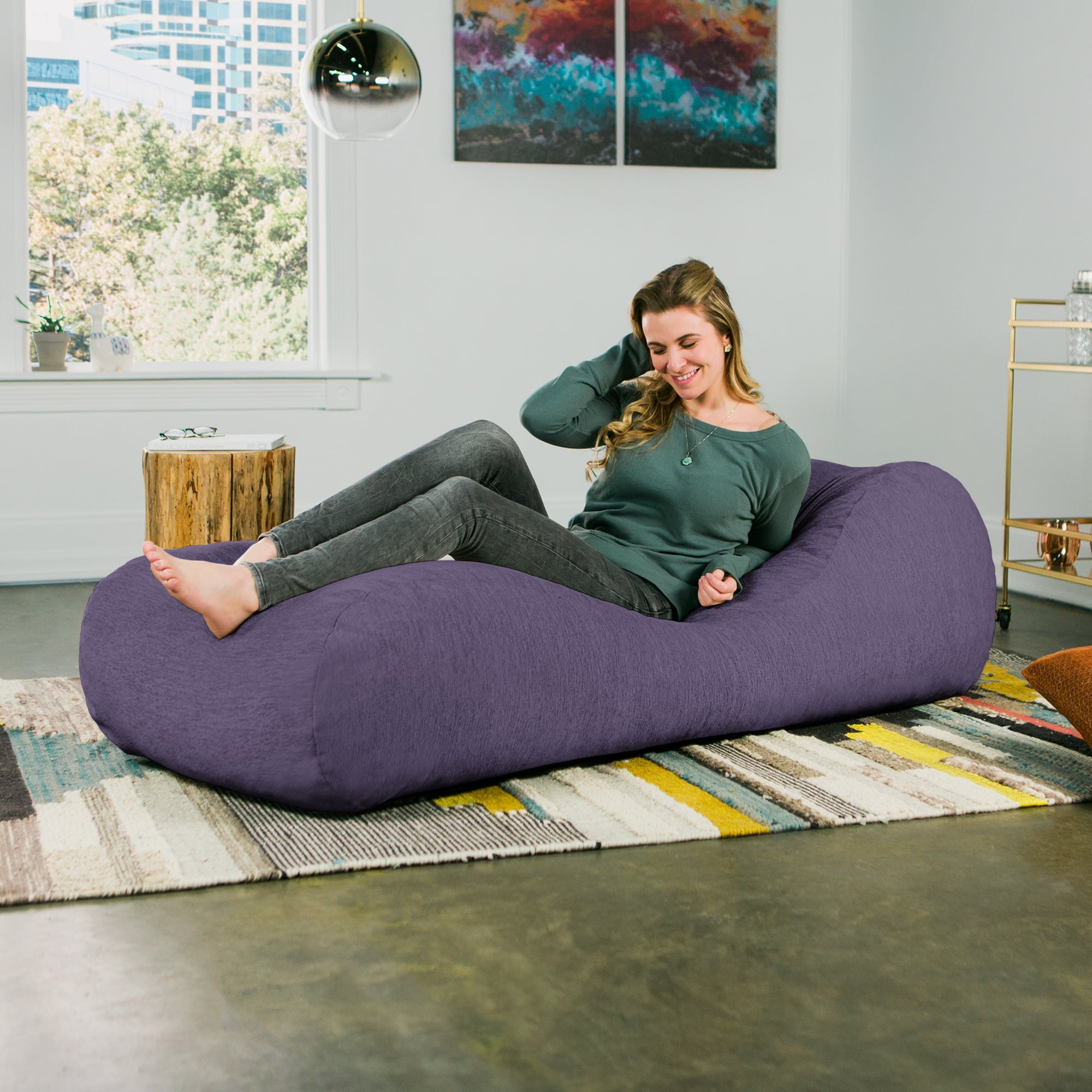 Jaxx Bean Bags Jaxx Arlo Bean Bag Chaise Lounge Chair with Chenille Cover Purple