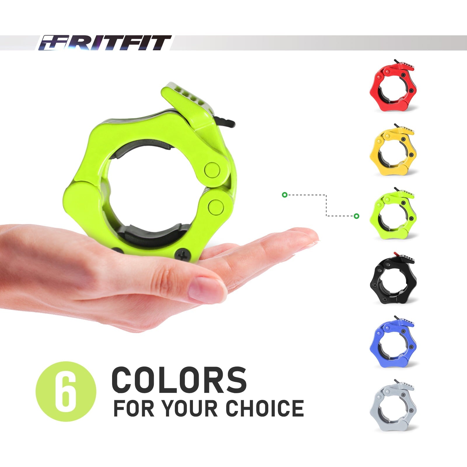 RitFit 2 In. Olympic Barbell Clips Set of 2, Barbell Clamps with ABS Locking and Quick Release and Carry Bag(Green)