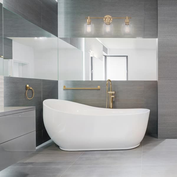 Cannes 24.5 in. 3-Light Brass Vanity Light with Clear Glass Shades and Bath Set (5-Piece)
